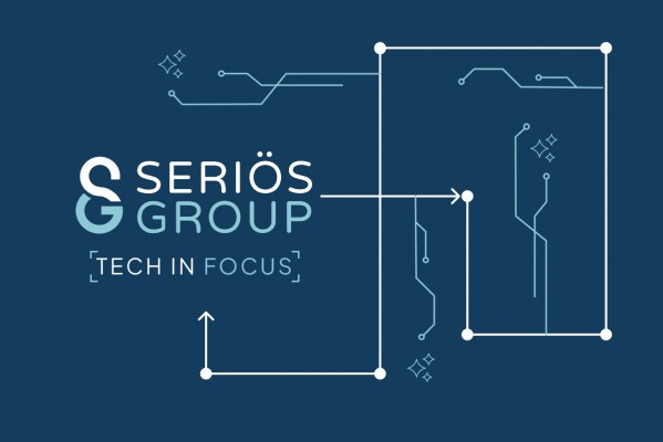 Seriös Group logo and Tech In Focus graphic over blue background